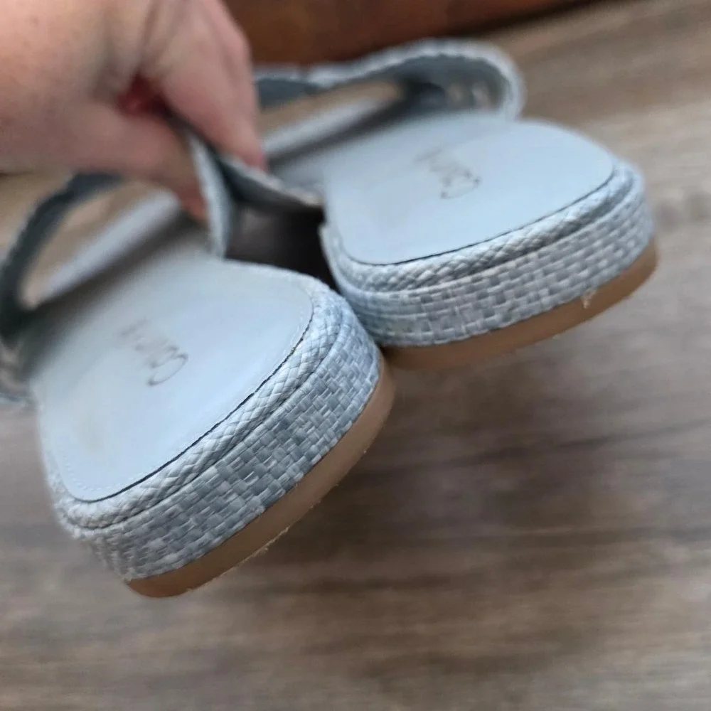 Calvin Klein Toukie Light Blue Woven Flat Slide Sandals Square Toe 8M